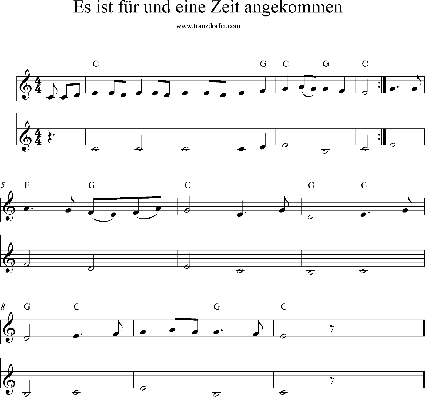 C-Dur, Piano Noten, Es ist für uns eine Zeit